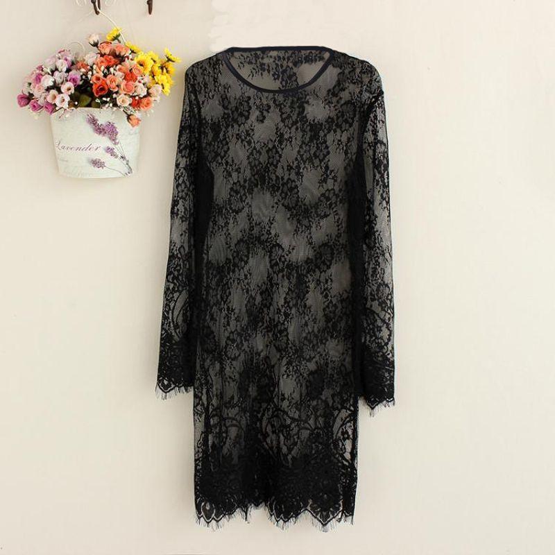 

Spring and Summer New Elegant Lace Base Skirt Tulle Cut Out Soft and Western Style Inner Wear Fashion Voile Lace Lace Skirt Black round neck M