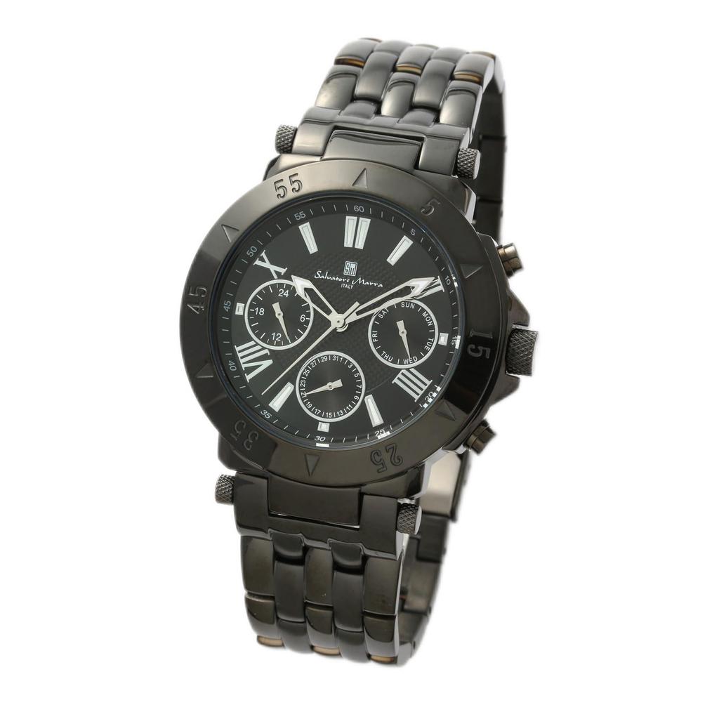 Salvatore Marra Stainless Steel Multi-Calendar Watch SM22108-BKBK Men's Black