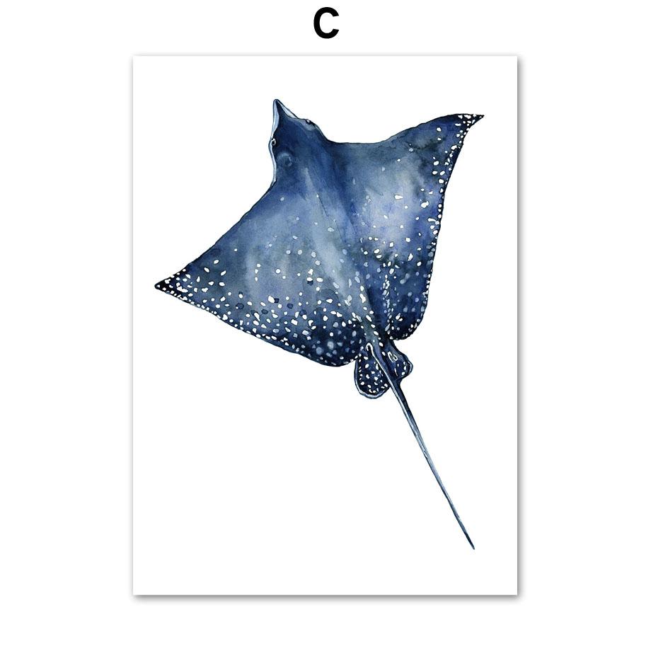 Whale Dolphin Crab Fish Octopus Seahorse Coral Ocean Posters And Prints Canvas Painting Wall Art Pictures Kids Room Home Decor