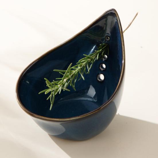 Curățător de coriandru Ceramică Bol pentru curățat ierburi cu 5 găuri de curățare Vas neted glazurat Lavabil în mașina de spălat Vase Stripper de frunze Ustensilă de bucătărie