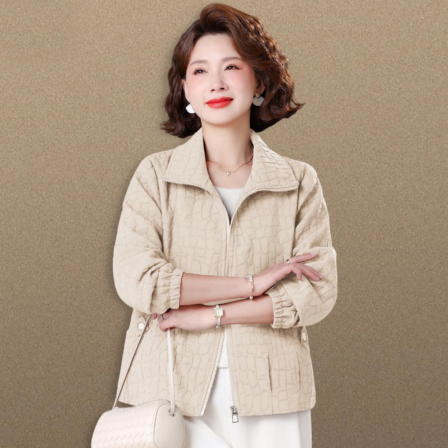 Elegant Spring Long-Sleeve Jacket for Middle-Aged Women - Youthful and Stylish Top for Spring and Autumn 5XL (151-165 jin)