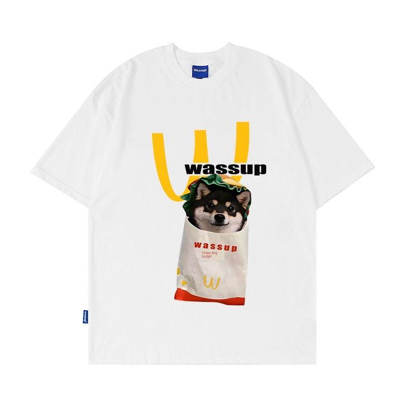 Wassup Trendy American Cartoon T-Shirt Short-Sleeved Couple Summer New Heavyweight Pure Cotton Versatile Unisex Top