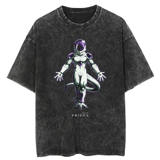 

New Fashion Casual Dragon Ball Frisa Golden Form Retro Tshirt Washed Anime Print Cotton Short Sleeve Parentchild Tee M