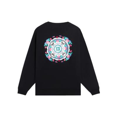 Li-Ning Sport Trend Serie Rückenprint Logo Stickerei Pullover Sweatshirt Unisex Oberteile Schwarz AWDSF47-1
