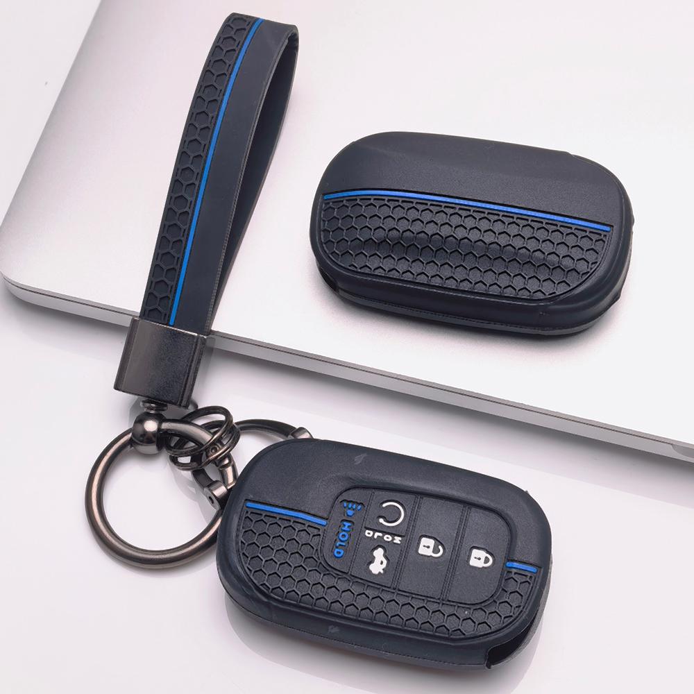 Soft Silicone Car Key Ring Strap for Honda Civic Accord Inspire HRV CRV Pilot Odyssey ZR V Honeycomb Texture Wear Resistant Key Ring Holder Protector