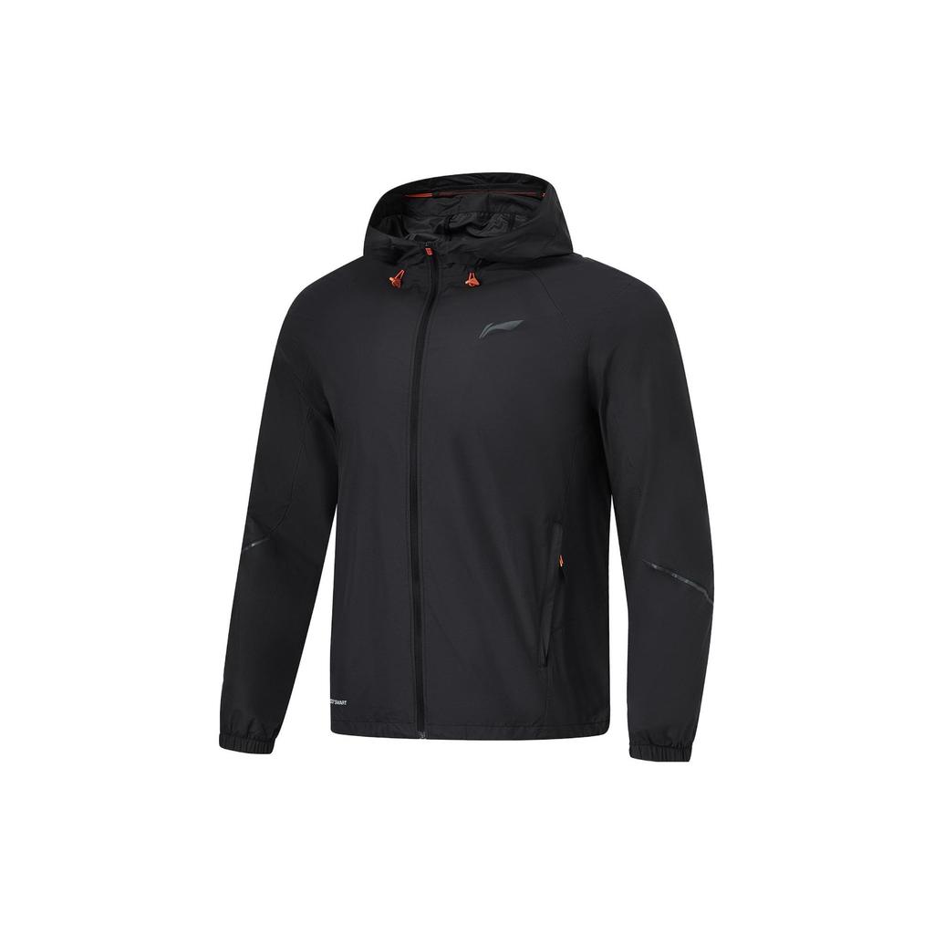 Li Ning Running Series Solid Color Hooded Water-Resistant Windbreaker Men Outerwear Black AFDU051-1