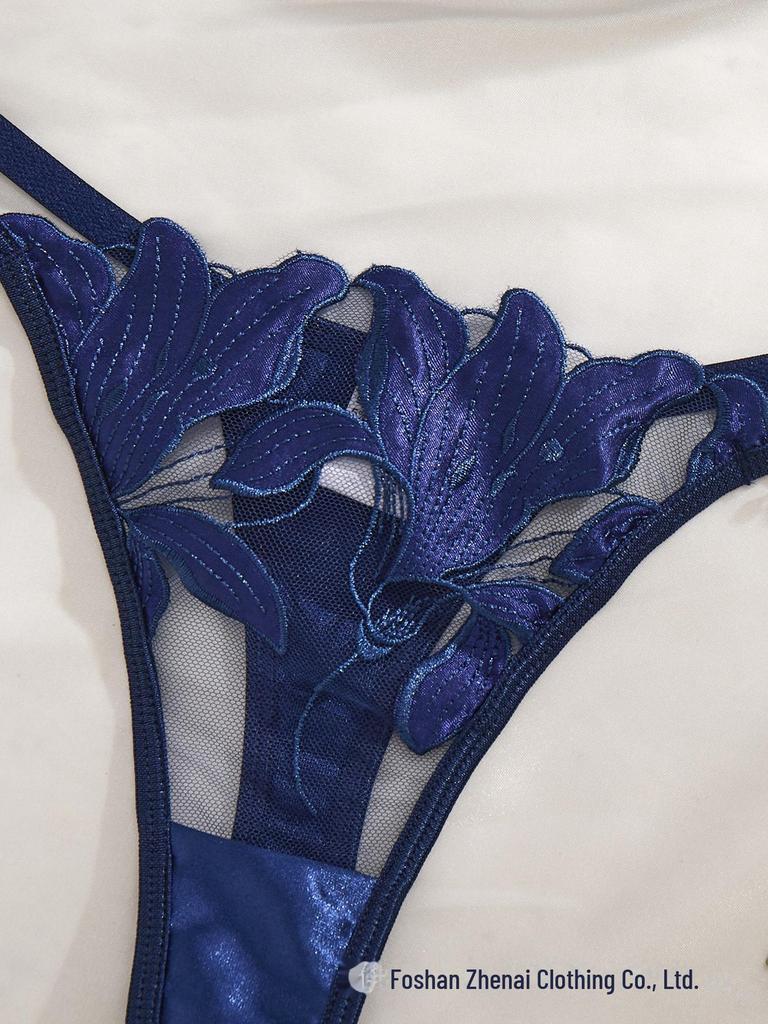 Z Evropské a americké sexy květinově vyšívané průsvitné spodní prádlo velké velikosti
