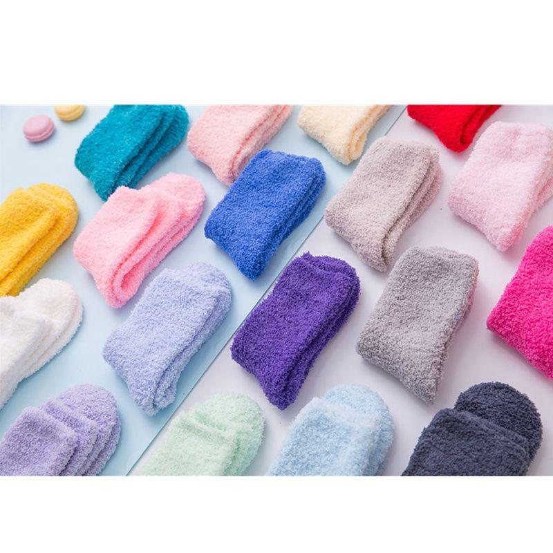 Women's Winter Tube Socks Candy Color 6PC Solid Color Thick Socks Casual Floor Socks Coral Fleece