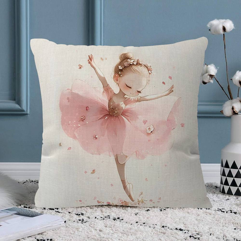 Pink Ballerina Girl Butterfly Pillow Gift Home Office Decoration Bedroom Sofa Car Cushion Cover Case X