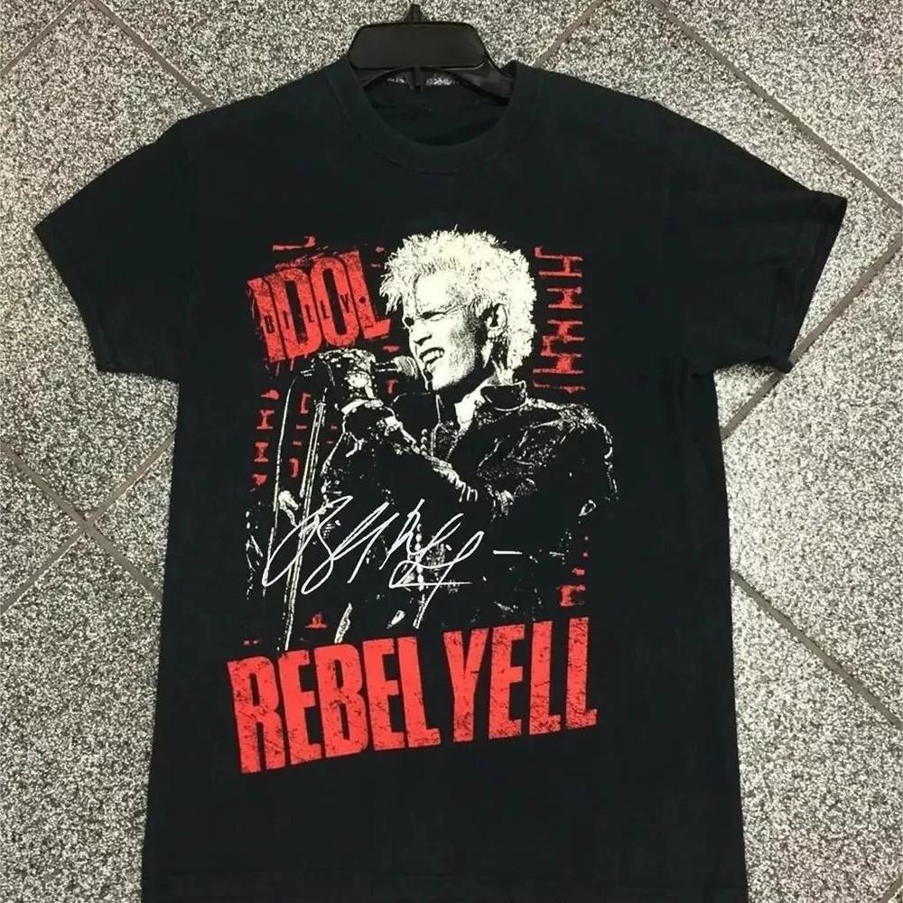 Billy Idol Rebel Yell Signature Black Cotton T Shirt  Unisex T-Shirt XL