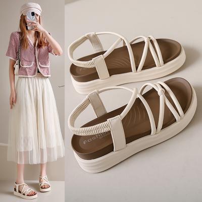 Fashion 2025 New Women's Sandals Thick-soled Strappy Roman Flat Sandals for Women Large Size Comfortable Beach Shoes Female