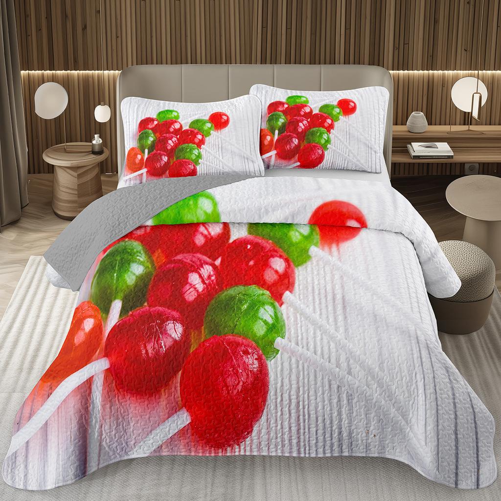 Søtt godteri dynesett for jenter gutter tenåringer, Lollipop-tema sengeteppe sett King dessert quiltet overkast tegneseriestil sengetøy