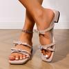 Fashion Bowtie Shiny Crystal Decor Flat Sandals for Women Plus Size Patent Leather Square Toe Slippers Summer Light Comfort Casual Shoes