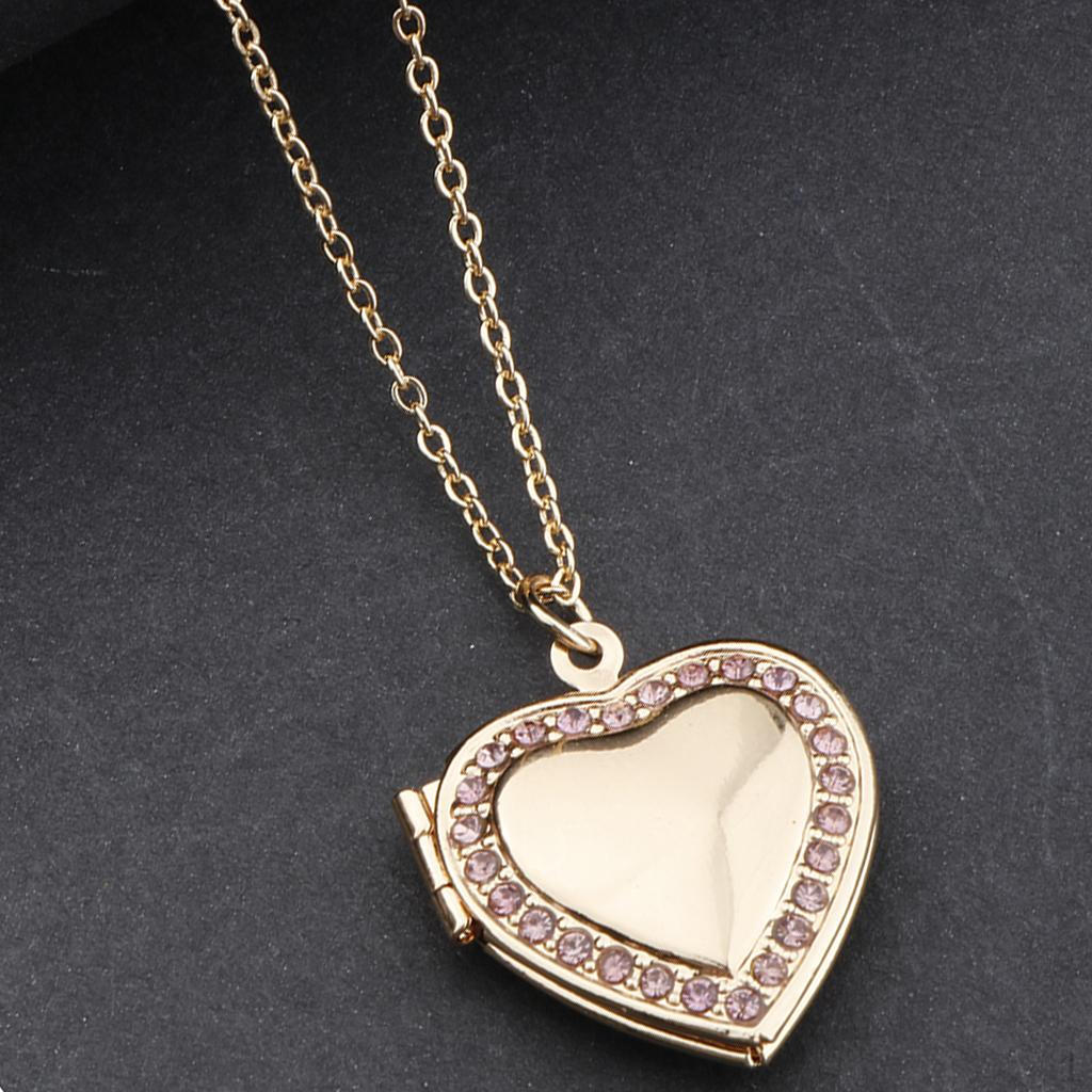 Copper Little Heart Crystal Photo Picture Locket Charms Pendant Chain Necklace