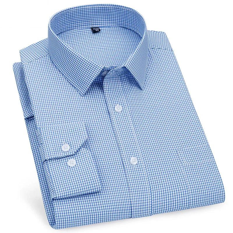Men's Business Casual Shirts Purple Blue Cotton Regular Fit Long Sleeve Classic Plaid Striped Checked Social Work Dress Shirts