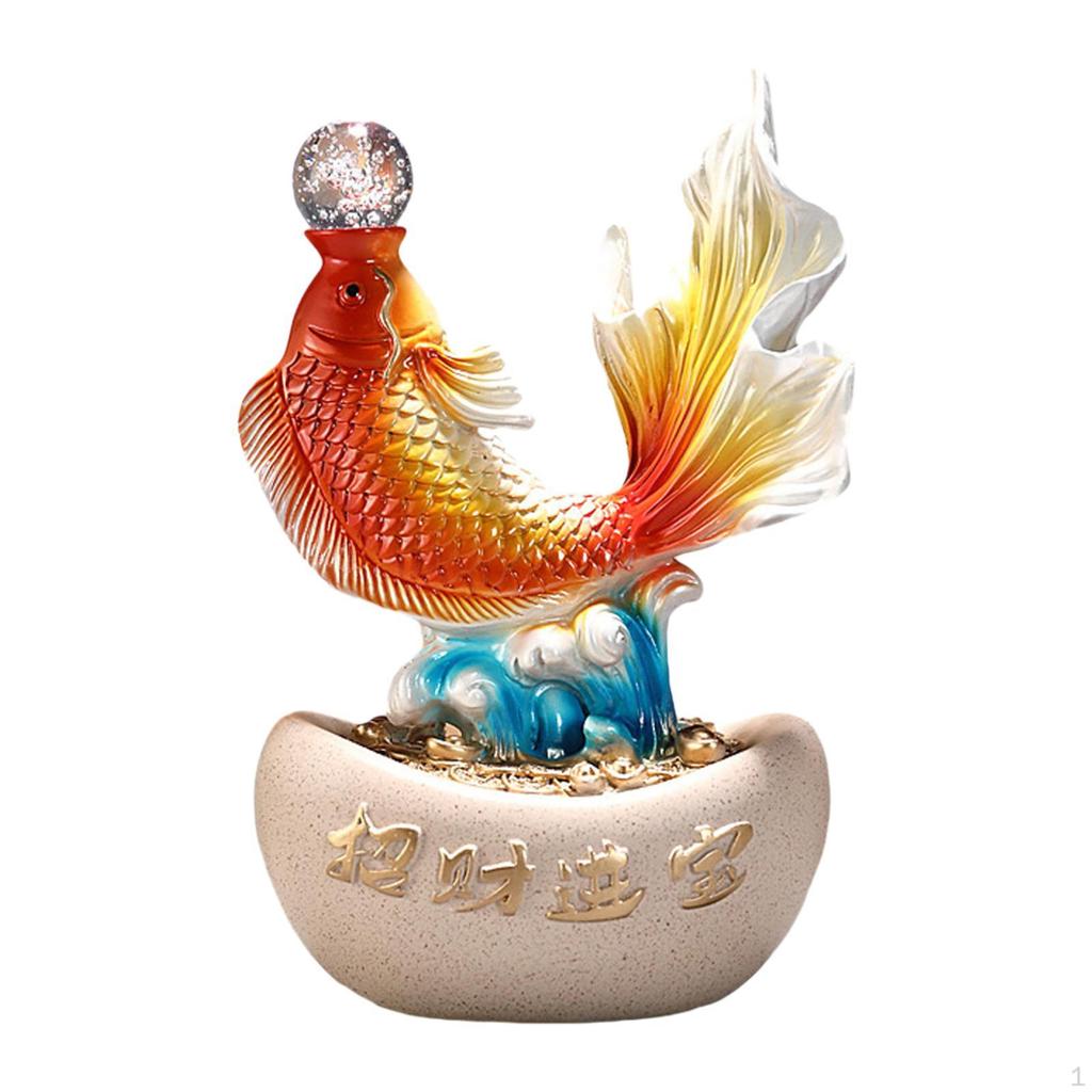 7" X 5" 11.8" Chinese Traditional Feng Shui Fish Sculpture Tabletop Decor for Shelves Nightstand