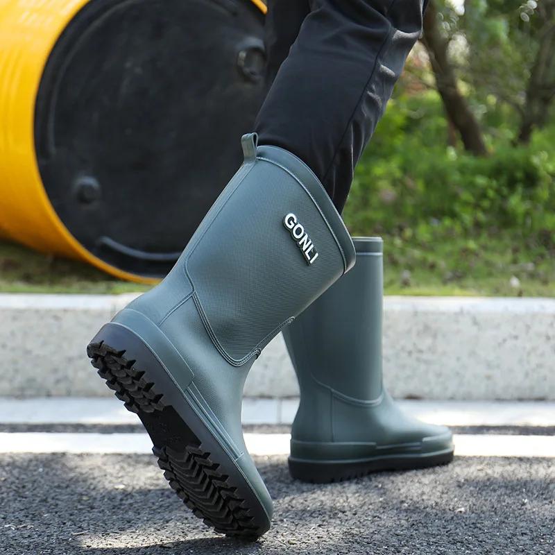 Gumowe męskie buty przeciwdeszczowe Śniegowe antypoślizgowe męskie buty zimowe wodoodporne męskie buty ciepłe męskie buty gumowe wyściełane polarem buty wędkarskie