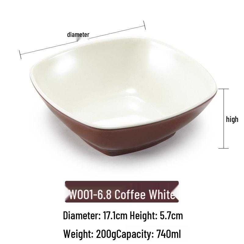 Melamine Imitation Porcelain Square Plastic Bowl for Restaurants and Hotels - Perfect for Fast Food, Barbecue, Bibimbap, and Desserts.