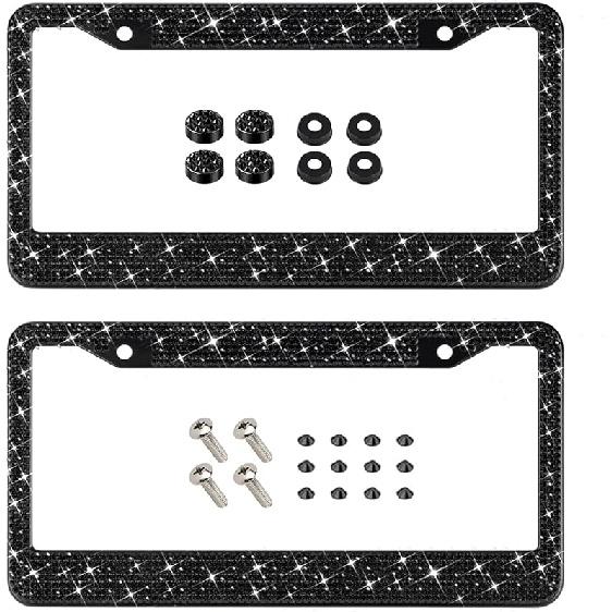 EWBN Bling License Plate Frame for Women, 2 Pack Premium Stainless Steel Diamond License Plate Holder,Sparkly Car Accessories Rhinestone License чёрный