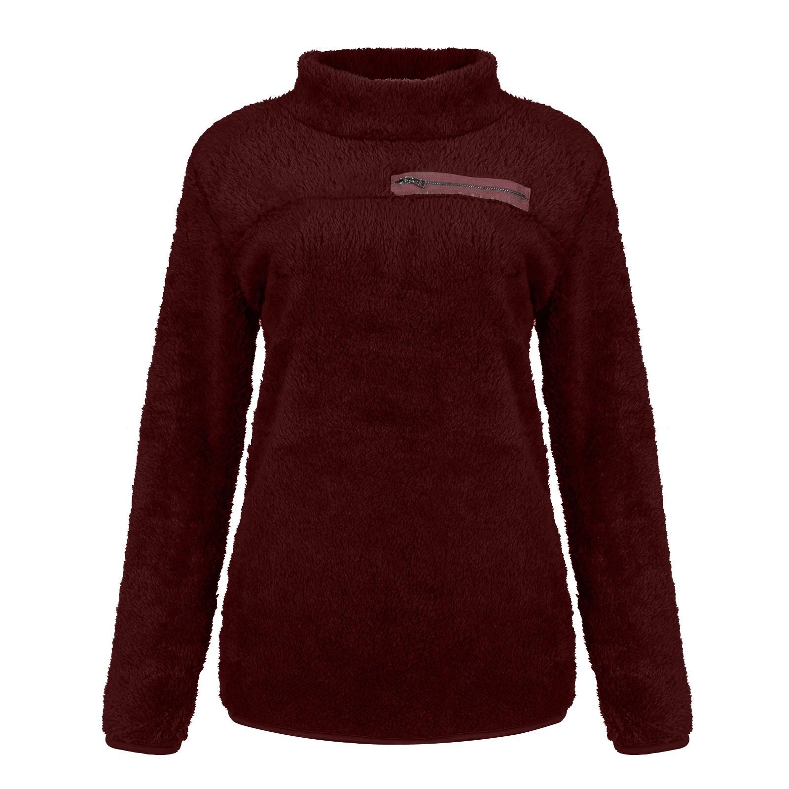 

Женский модный однотонный теплый топ с высоким воротом из плюша и флиса XL винный