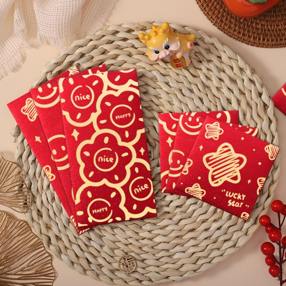 6Pcs Shining Spring Festival Red Pocket Stamp Design Lucky Money Bag  2024 Year of Dragon