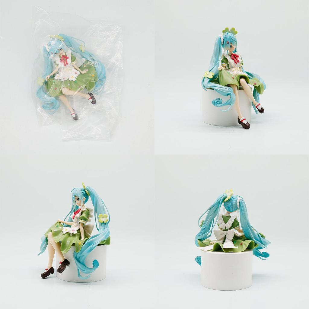 Hatsune Miku Pvc Model Ornament With Four Leaf Clover Style For Home Office Desk Ornament