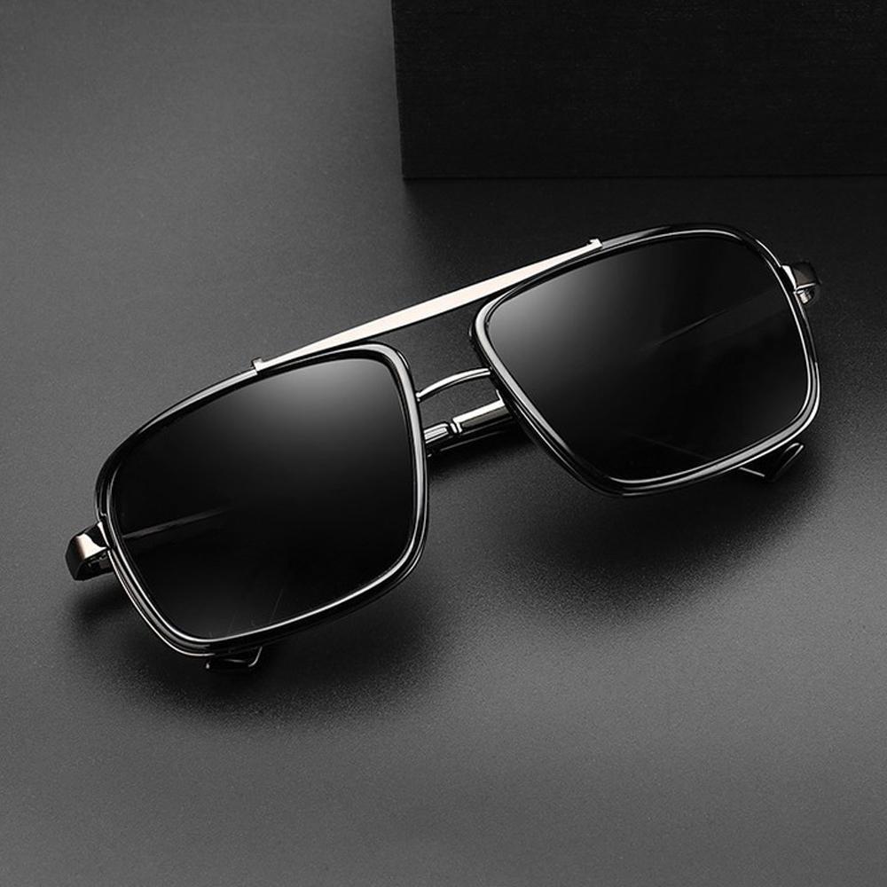 Retro Double Bridges Sunglasses Punk Sunglasses Men's Square Uv400 Twin-beam Aviator Sunglasses Square Sun Glasses Men Shades