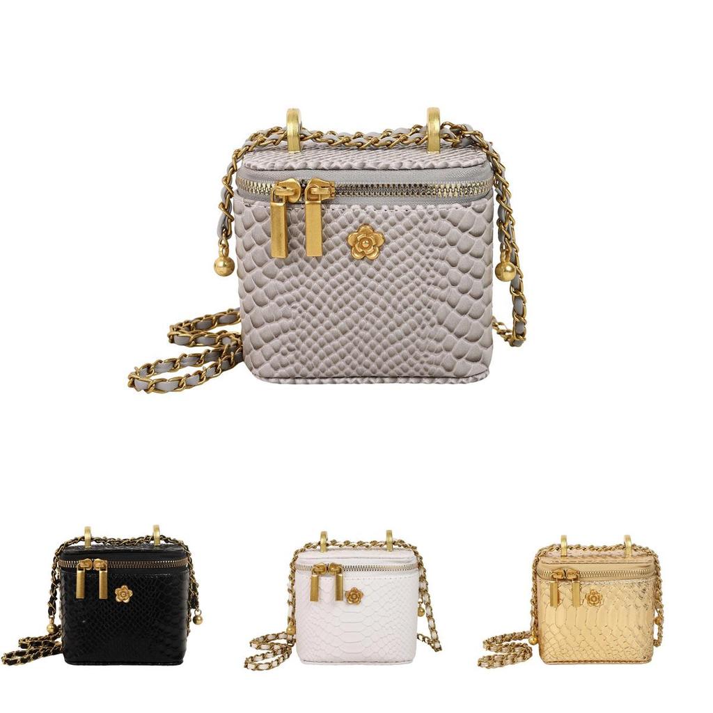 Mini Crocodile Texture Square Bag For Women With Golden Chain For Daily Use