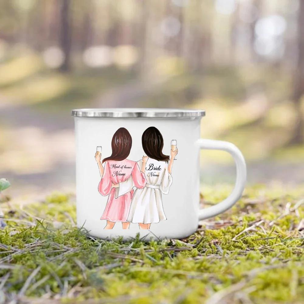 Personalized Enamel Mug Custom Name Tea Coffee Wine Mugs Bride Bridesmaid Cup Engagement Wedding Party Gifts for Maid of Honor