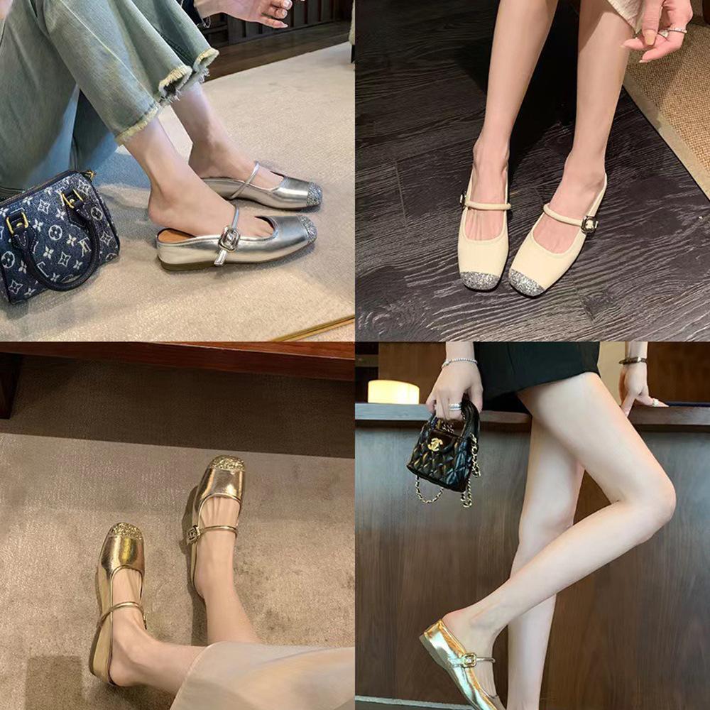 Schaffell Traubenmutter 4cm innere Höhenerhöhung Glitzer Spleißung Ein-Wort eckiger Kopf Lazy Bag Kopf Halbschuhe Damen Sommerbekleidung