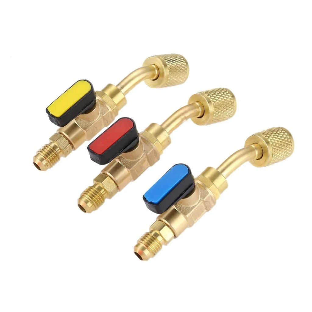 R22 R12 R410a Refrigerant Angled Shut-Off Ball Valve Adapter 1/4" SAE Air Conditioning Charging Hoses AC Refrigerant Tools