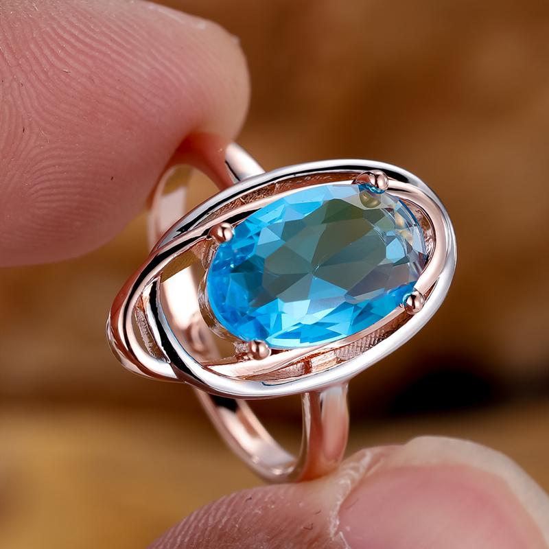 

Элегантное овальное ограненное аквамариновое циркониевое кольцо для женщин винтажное розовое золото цвета банкет вечеринка ювелирные изделия подарок 8