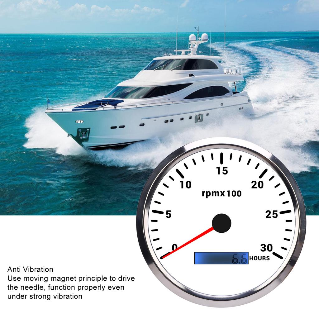 110mm 4-3/8in Tachometer 7 Color Backlight  9-32V 3000RPM Gauge with Hour Meter for Car Yacht RV Boat Truck Marine Tachometer