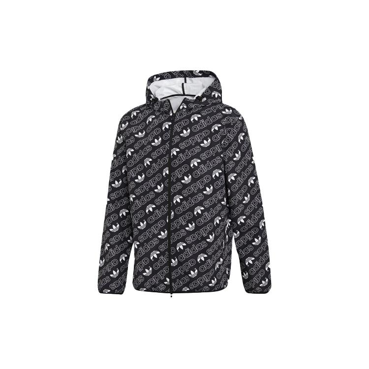 adidas originals Full Print Athleisure Casual Sports hooded Woven Windproof Outdoor Jacket Black Men s DH4796 XL