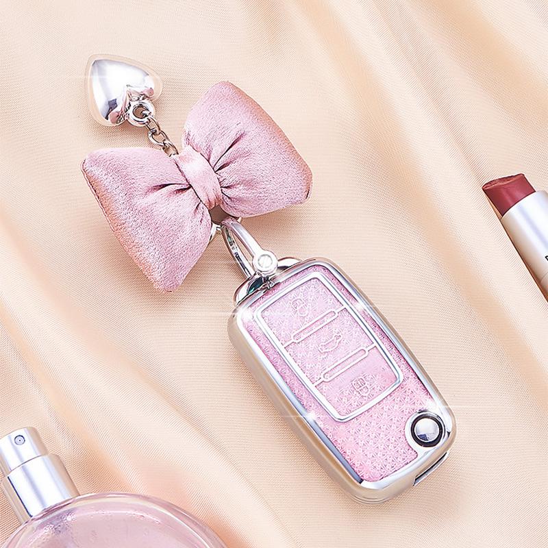 Luxury Diamond Pattern Tpu For Volkswagen Golf Mk6 Polo Beetle Tiguan Touran Passat Caddy Jetta Eos Flip Fold Car Key Case Cover