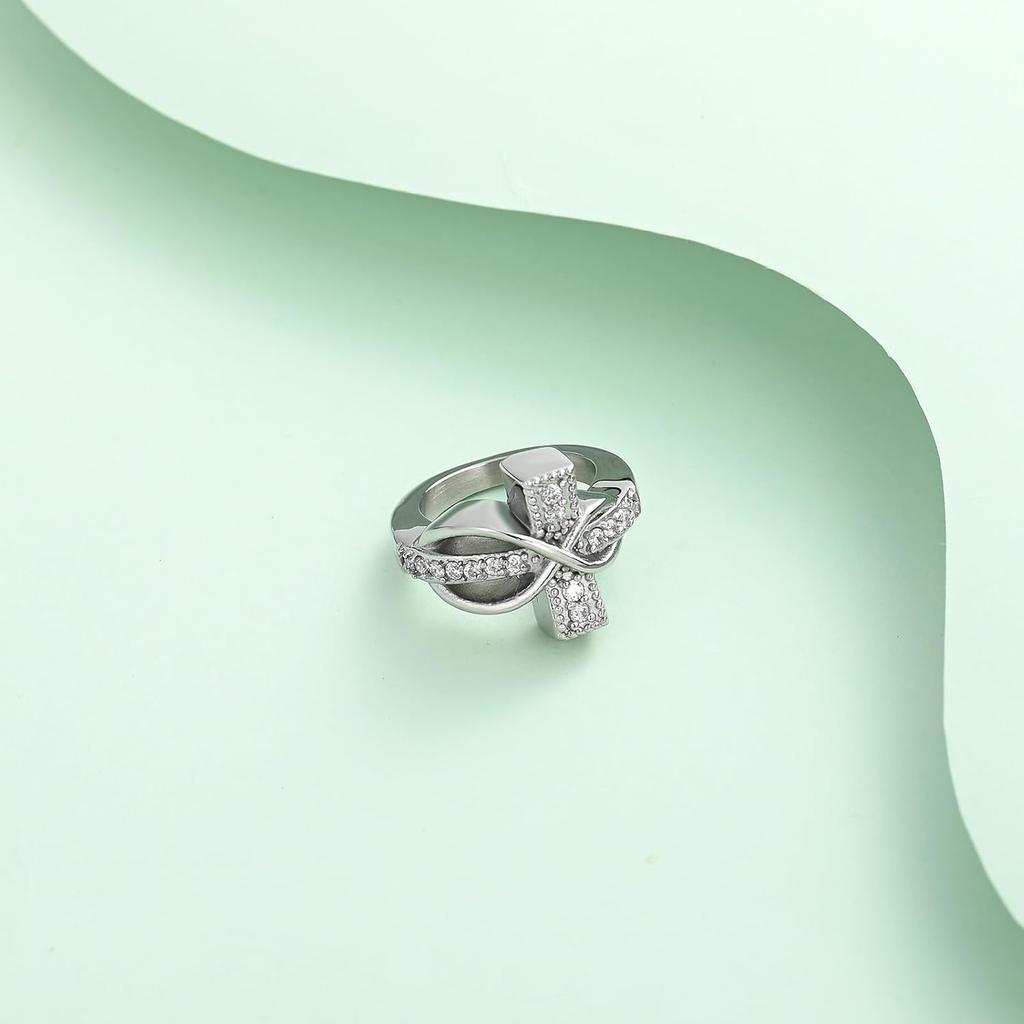 Diamond Cross Urn Ring for Ashes For Women Man, Cremation Urn Ring Finger Ring Hold Loved Ones Ashes