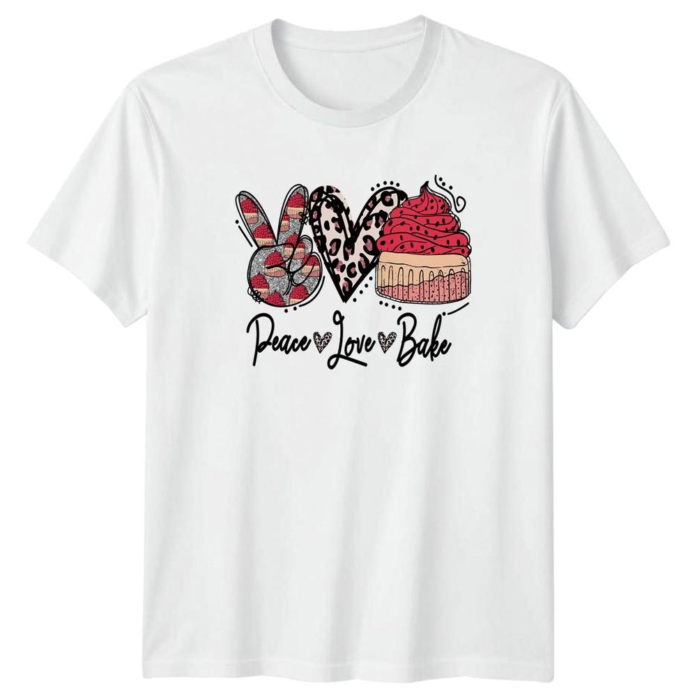 Peace Love Bake Unisexs TShirt Cupcake Baker Baking Birthday Gift For Her S
