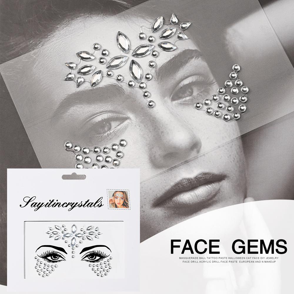 Europe Masquerade Face Stickers Safe Acrylic Drill Adults Children Facial Decoration Adhesive Stickers Party Dance Supplies