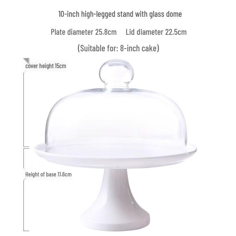 Keramik-Kuchenständer mit hohem Fuß und Glasglocke