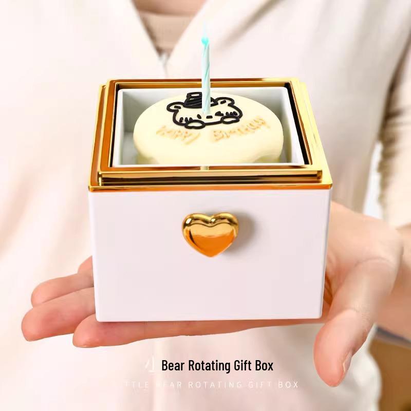 Romantische Kleine Bär Drehbare Kuchenringbox - Perfektes Geschenk für Mädchen oder Ehefrauen Geburtstag, Kreative Überraschung und Geständnis