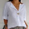 Neue Sommeroberteile, einfarbig, locker, V-Ausschnitt, Freizeithemden für Damen, Baumwolle und Leinen, sieben Viertelärmel, Übergröße, Blusen für Damen, elegantes, schlankes Pulloverhemd 26456