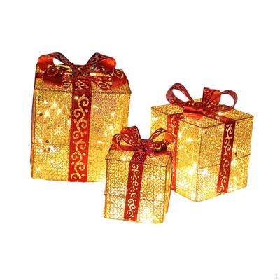 3 stück Weihnachten Beleuchtete Geschenk Boxen Dekorationen mit Bögen Glowing für Veranda Innen Hof