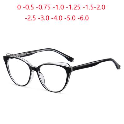 Blue Light Blocking Cat Eye Prescription Glasses for The Nearsighted Women Spring Hinge Short -Sight Eyewear 0 -0.5 -0.75 To -6.0