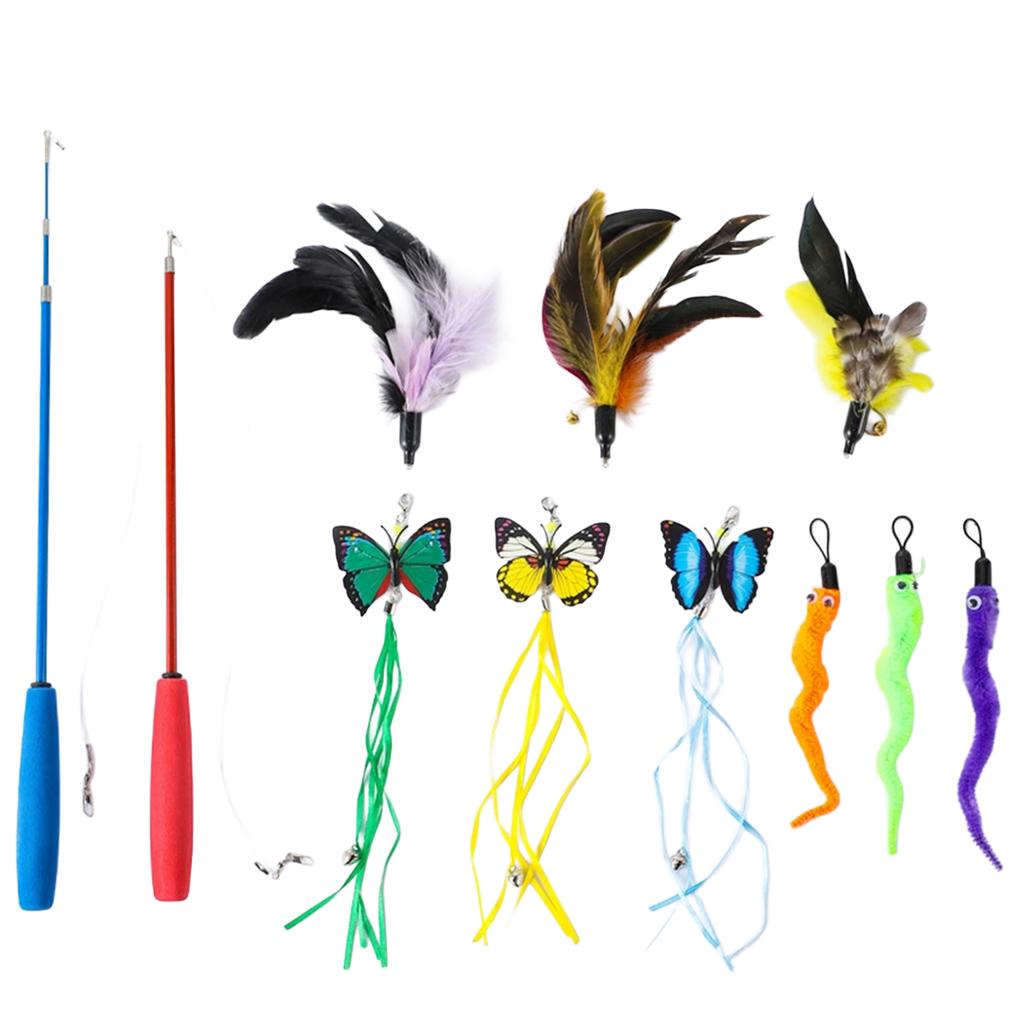 Cat Feathers Teaser Wand Replacement Heads Extendable Design for Pet Entertainment