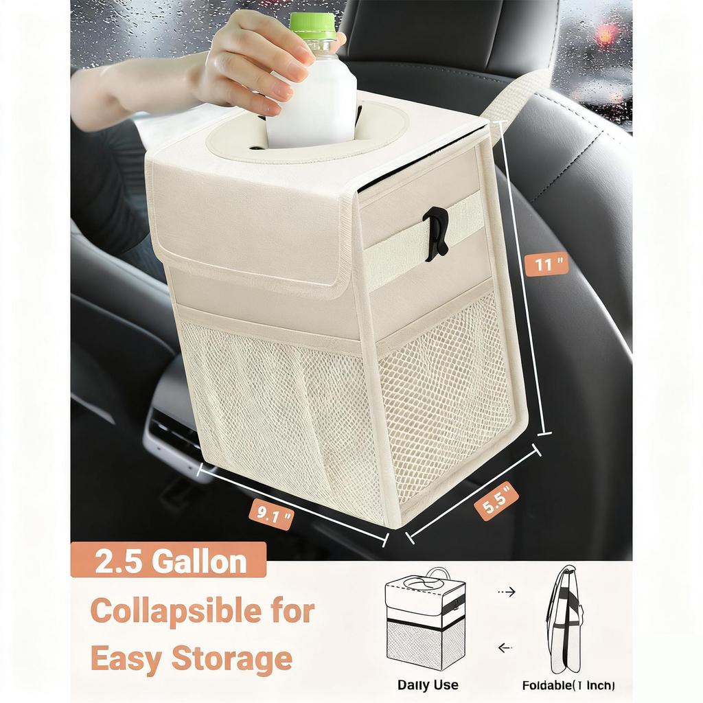 Portable Car Trash Can Leakproof Backseat Organizer Bag Waterproof Folding Trash Can Multifunctional Hanging Auto Organizer