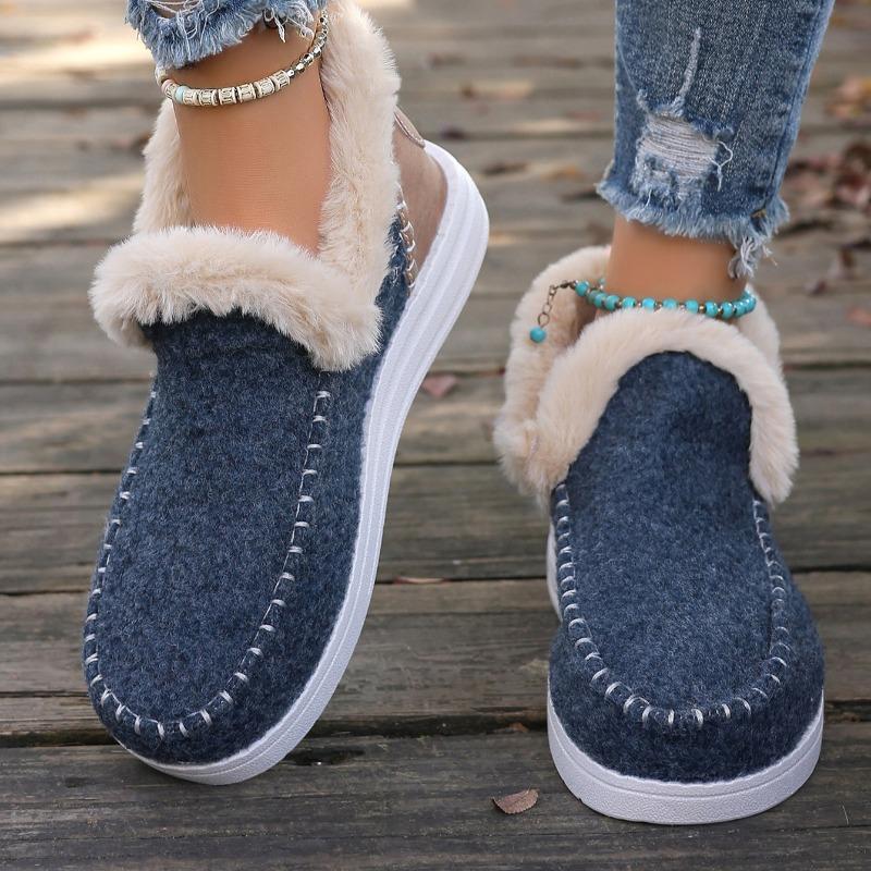 Dam Tjocka Snökängor Vinter Nya Rund Tå Mocka Sömmar Ärm Mjuk Sula Halkfri Slitstark Korta Kängor