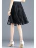 Half-Length Black A-Line Pleated Skirt - 2025 Spring/Autumn High-Waisted Slimming Mesh Design
