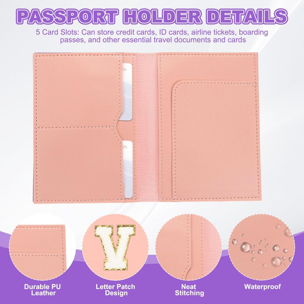 Travel Passport Luggage Tag Set with Initial Passport Cover and Alphabet Chenille Letter Travel Wallet Bag Suitcase Identifier for Women and Family