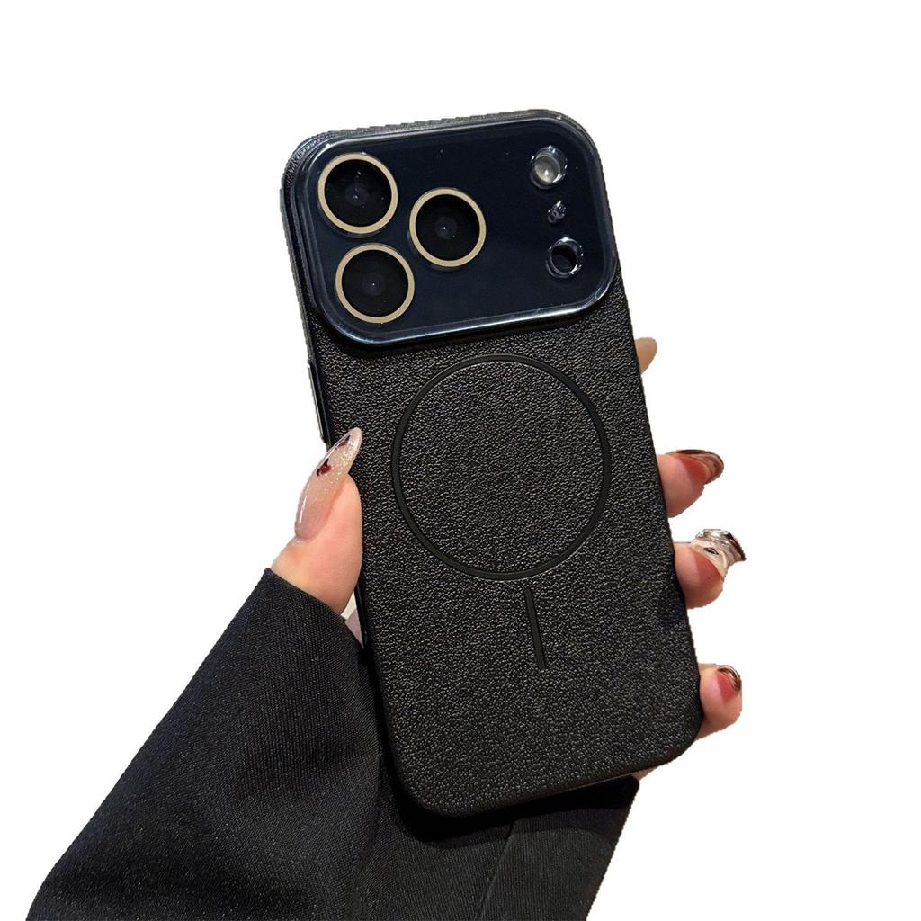 New Leather Texture Magnetic Phone Case for Apple 17PROMAX Couple Simple Color Internet Celebrity Trendy Brand Magnetic Case