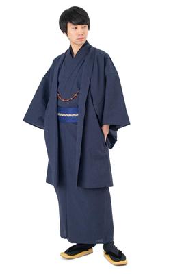 Kimono pro japonské oblečení bavlna námořnická modř [Aiai] pánské, 3dílná sada, komplet, tsumugi, pánské kimono, pánské kimono, M,